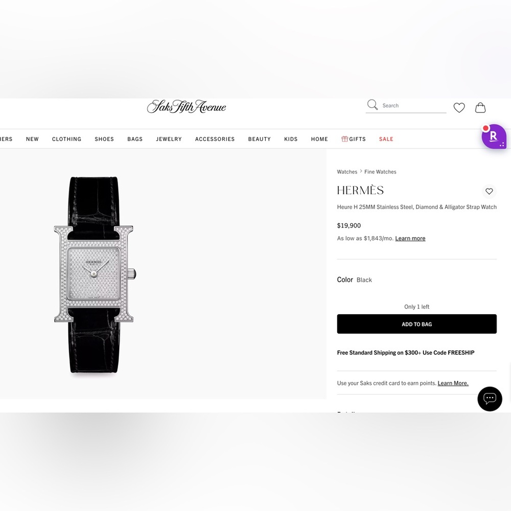 Stainless Steel Epsom 21mm Heure H Hour Quartz Watch Noir full pave diamonds